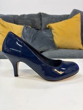 Navy Patent Court Heels Women’s Slip-On Pumps – 3” Mid Heel Shoes UK 3–8 | Class