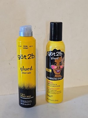 Got 2B Glued 2-In-1 Smooth & Hold Mousse 8oz And Spray Wax 8oz  (pack of 2) New