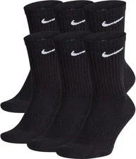 Nike Everyday Cushion Crew Socks Black 6 Pack Mens Size 8-12 NEW SX7666-010