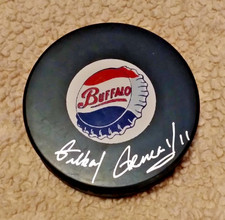 VINTAGE SOUVENIR BUFFALO BISONS AUTOGRAPHED GILBERT PERREAULT HOCKEY PUCK,W/COA