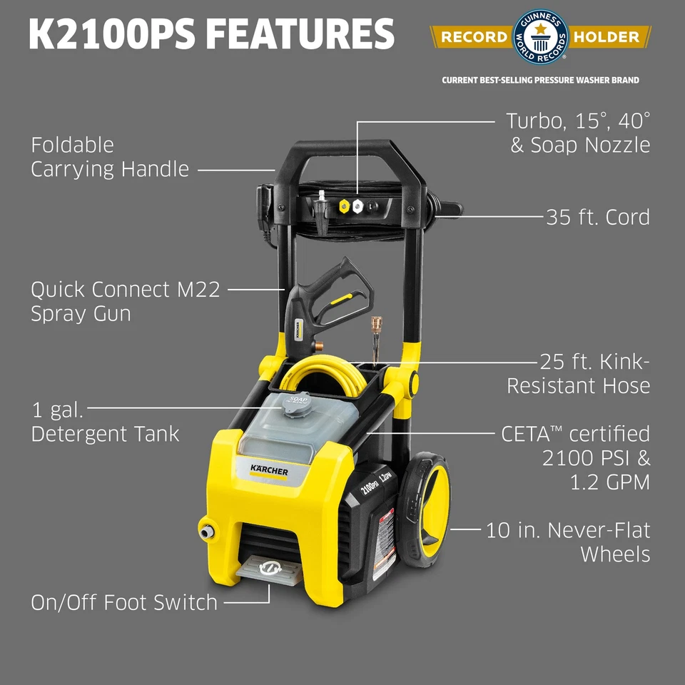 Kärcher K2100PS 2100 PSI 2.07 máx. Lavadora de pressão GPM, certificação CETA - Imagem 2 de 4