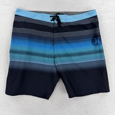 Hurley Board Shorts Mens 38 Blue Ombre Stripe Swim Trunks Surf Beach Summer