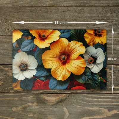 Blumen Glas Schneidebrett - Schneidebrett Arbeitsplattenschoner weiß rot orange A3