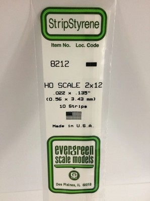 Evergreen 8212 Plasticcart HO Scale Strip 0,56x3,4x350mm 10 Polystyrene Leisten