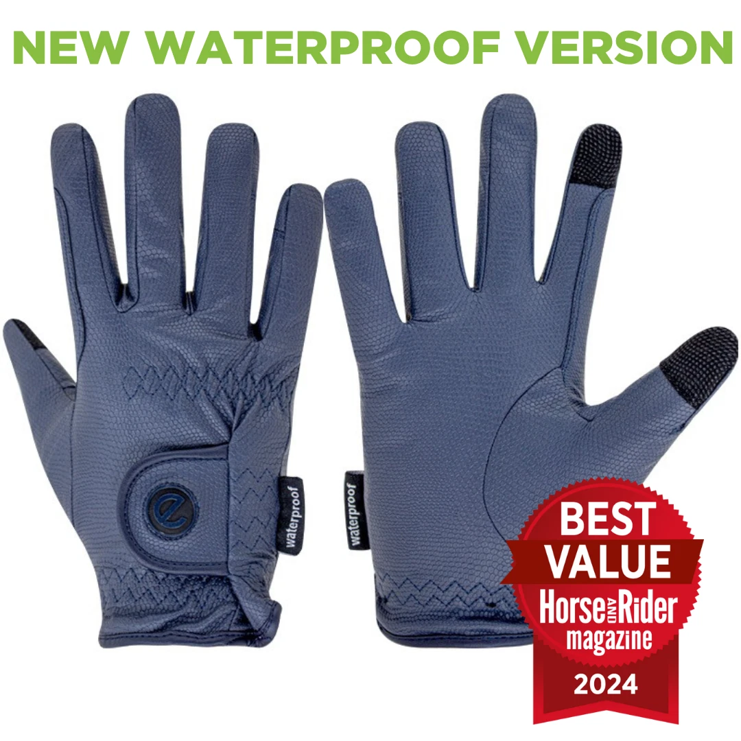 eQUEST GripPro Winter Edition Waterproof Riding Gloves – Blue | Warm, Dry & Touc