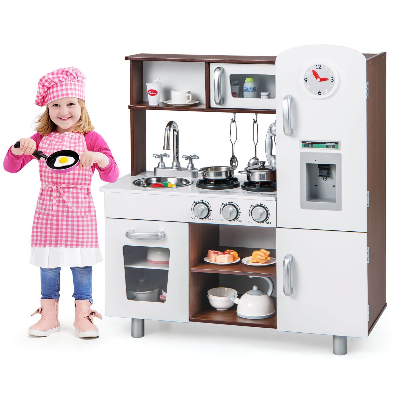 Kids Kitchen Playset Pretend Play Kitchen Toy w/ Realistic S