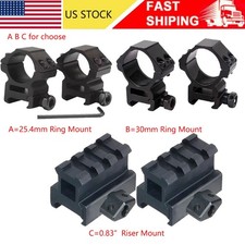 Low Profile 25.4/30mm Ring Picatinny Rail Scope Mount/0.83" See-thru 3Slot Mount