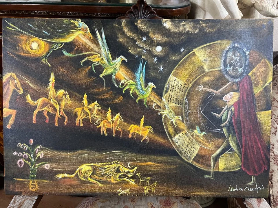 Leonora Carrington - Increíble pintura al óleo - Estilo surrealista - Firmado - Estampado Foto 2 de 4