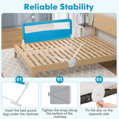 59" Breathable Baby Children Toddlers Bed Rail Guard Safety Swing Down Blue - Picture 7 of 10