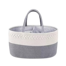 CREVENT Diaper Caddy Organizer - Cotton Rustic Basket w/ Handle