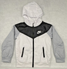 Nike Boys Size 6 Windrunner Jacket Hooded Full Zip White Gray Black NWT