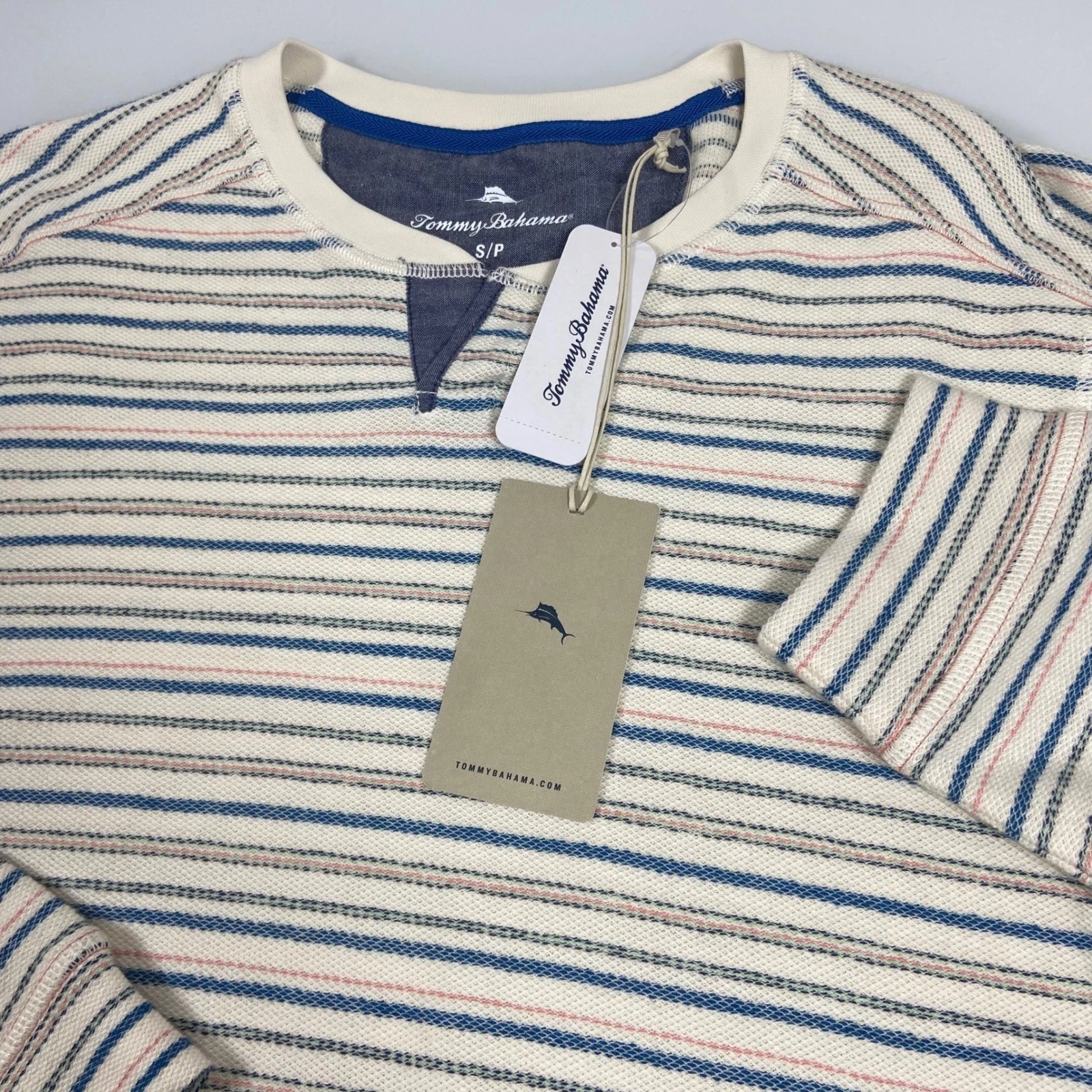 Tommy Bahama Mens Small Horizon Beach Stripe Abaco Shirt Coconut NEW Henley