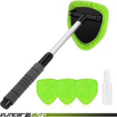 Car Window Cleaner Interior Windshield Cleaning Tool Glass Wiper Wand & 4 Cloths