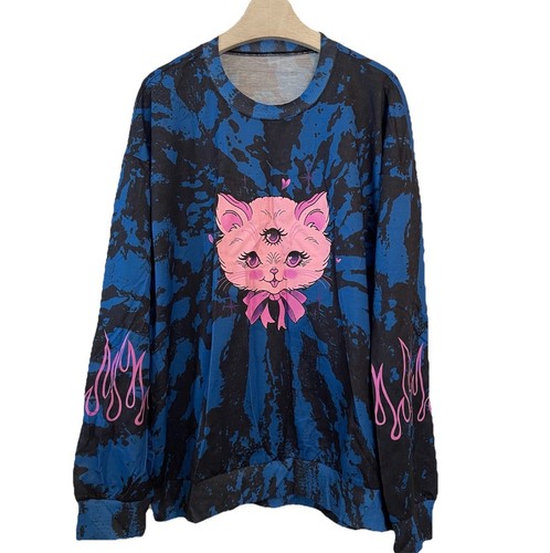 Sudadera Romwe Grande Tres Ojos Gatito Gato Tie Dye Calce Relajado Mujer’s Gótica - Imagen 22 de 24