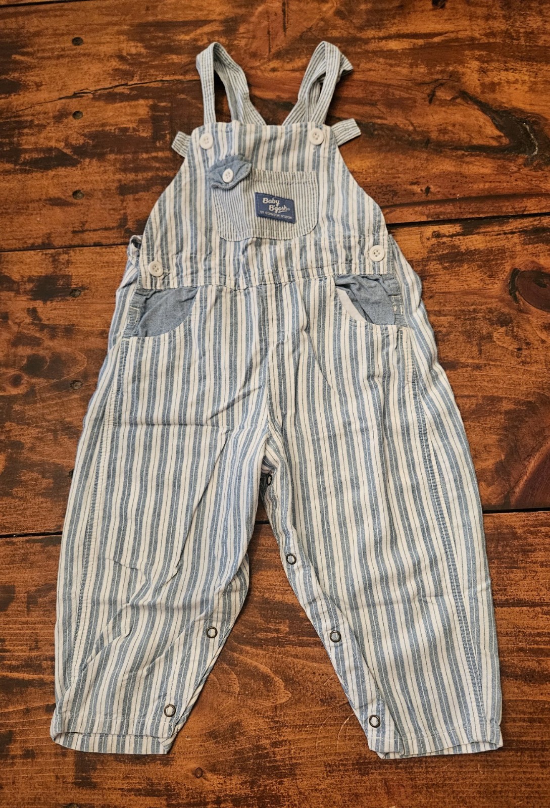 VTG Oshkosh Baby B'Gosh Blue and White Vestbak Striped Overalls Bib 24 Months