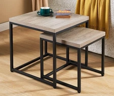 20"X20" French Oak Nesting End Side Table, Accent Coffee Table, Square, Gray