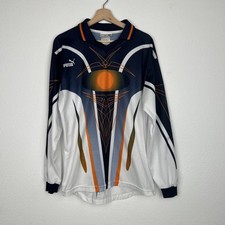 PUMA Vintage Blue & Orange Geometric Soccer Jersey Long Sleeve Shirt Size Large
