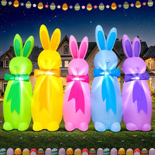 6FT Easter Inflatables Outdoor Decoration Five Colorful Bunny, Built in LED Ligh
