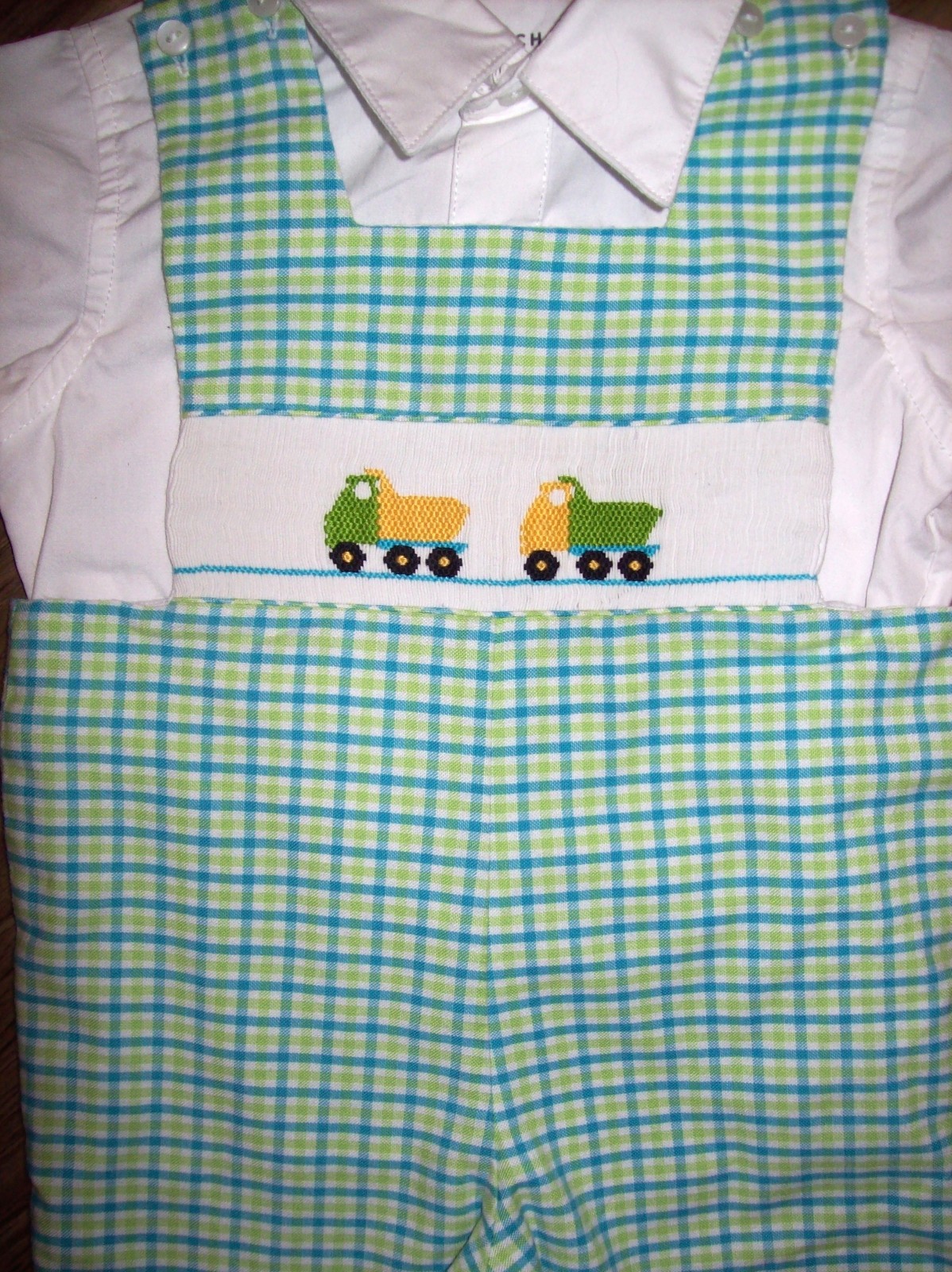 Boy 24 M: Hand Smocked SILLY GOOSE romper & FRENCH TOAST Shirt image 2