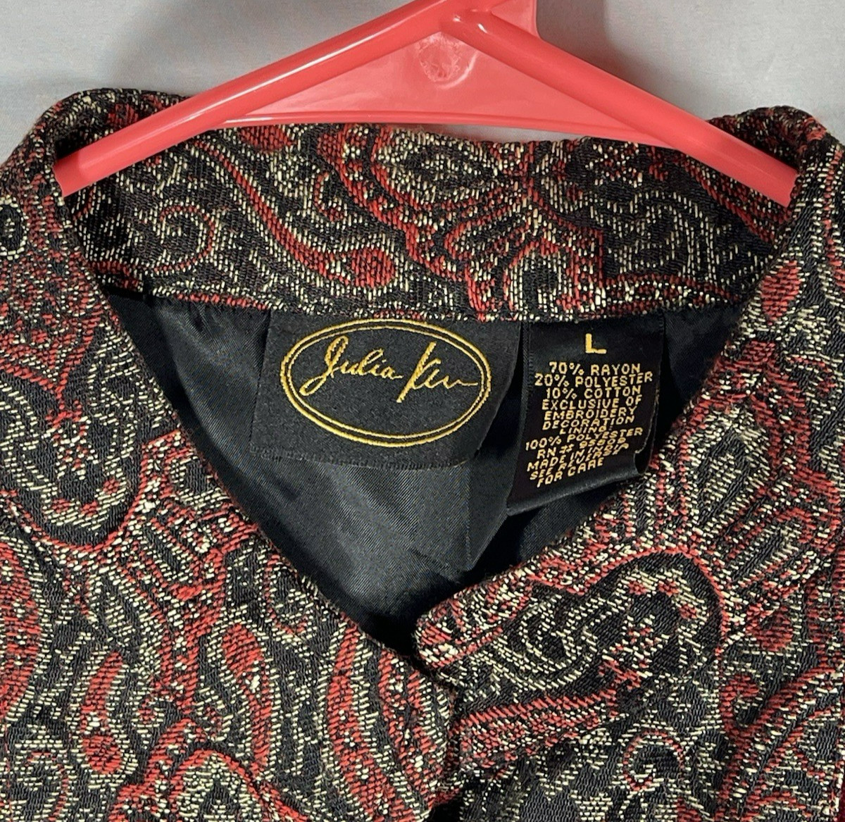 Vintage Red Tapestry Patchwork Jacket Size Large … - image 3