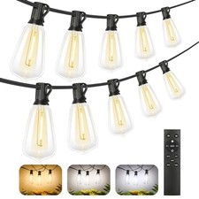 Brightever 3 Color in 1 LED Outdoor String Lights with 100FT, Black Wire 3CCT