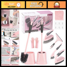 14 PCS Pink Toilet Brush Holder Set, Bathroom Cleaning Kit, Essential Tools