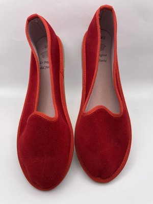 Le Regine del Forte Italian Red Velvet Ballet Flats - New - Size 36 - Christmas