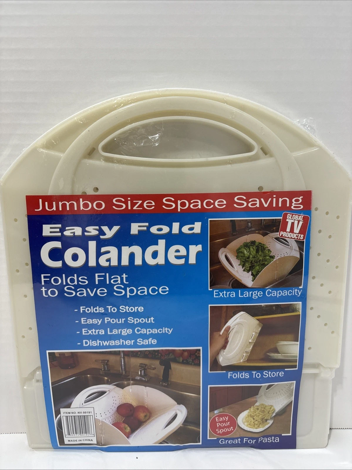 Flat Fold Colander Collapsible Dishwasher Safe, Easy Storage, Pour Spout Lg NEW