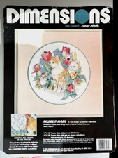 Dimensions "Feline Floral" Cross Stitch Kit 12" x 12" Frame Size w/o Mat
