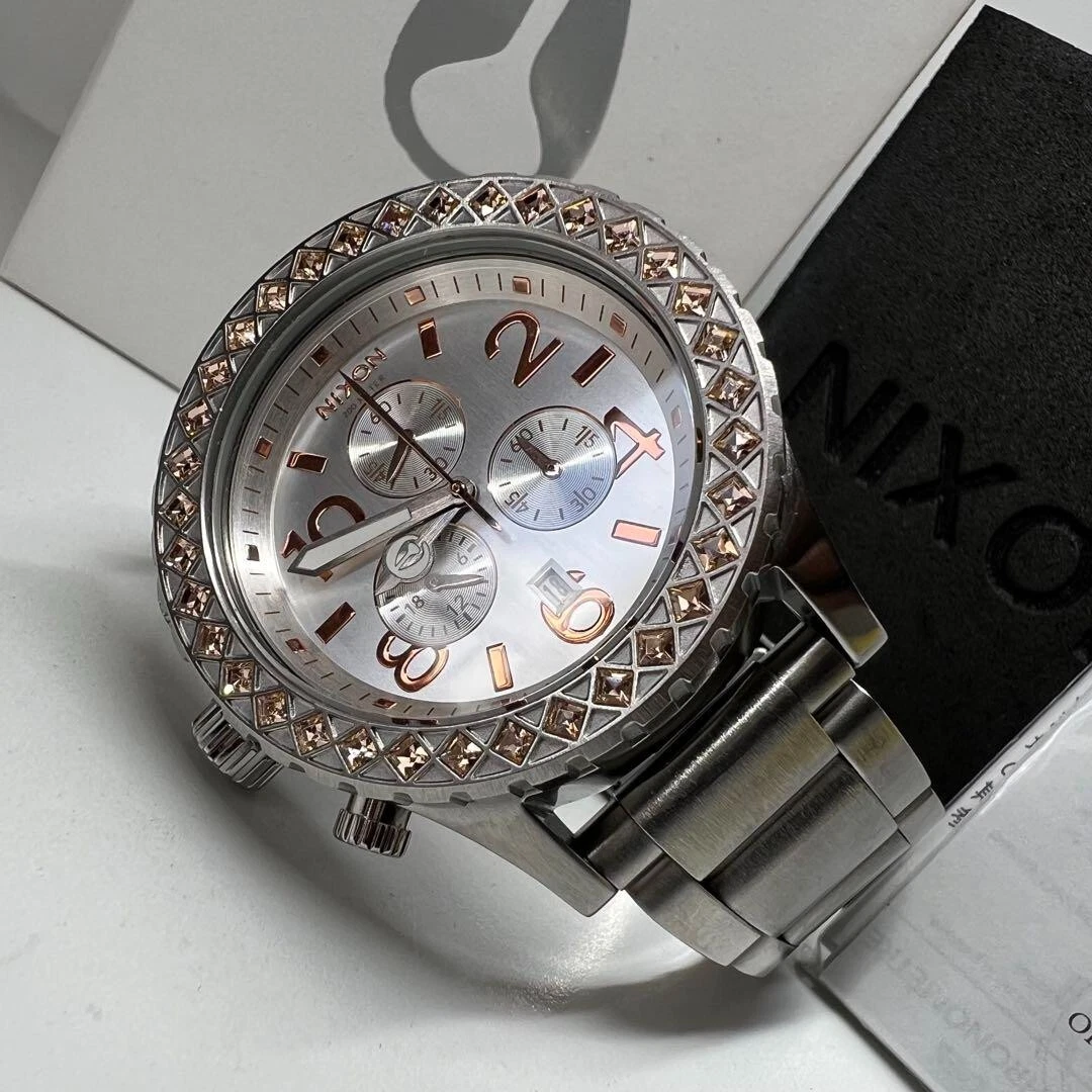 NIXON 42-20 silver champagne crystal Watch With Box Good condition From Japan
