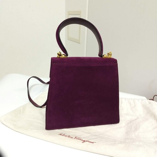 Salvatore Ferragamo 2-Way Mini handbag / Shoulder Bag in Gancini Suede - Purple - Picture 2 of 12