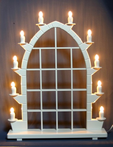 Schwibbogen Setzkasten Holz weiß Erzgebirge Gotischer Lichterbogen mit Erhöhung - Bild 2 von 4