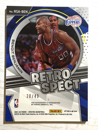 2021-22 Panini Spectra Basketball Benoit Benjamin Retro Spect Prizm Auto #20/49 - Picture 2 of 2