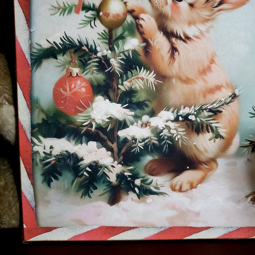 ADORABLE SIGNO DE CONEJO DE NAVIDAD ESTILO VINTAGE VICTORIANO PRIMITIVO EN MAL ESTADO - Imagen 6 de 12