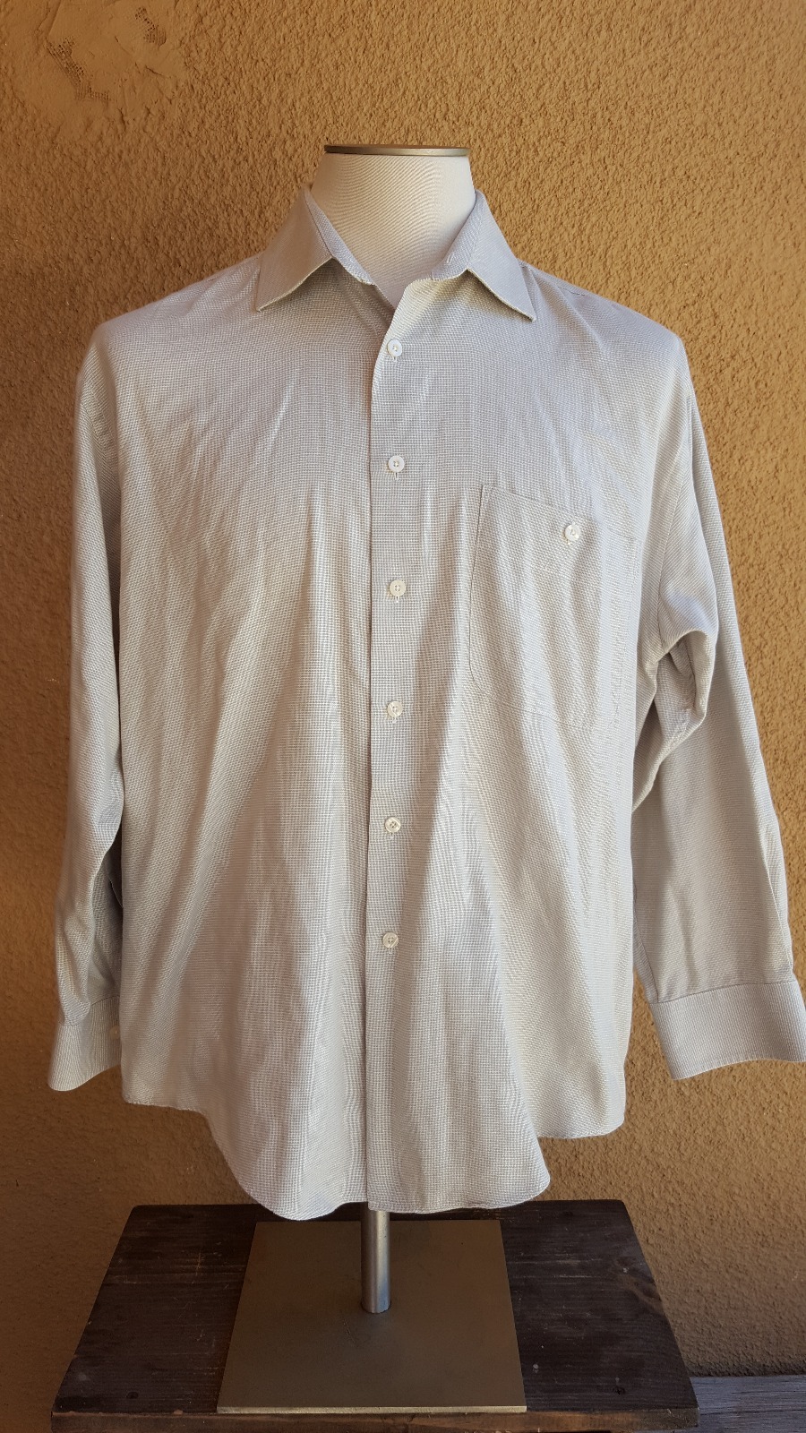 Camicia YVES SAINT LAURENT beige microtonale a righe misto cotone LS con bottoni e front L