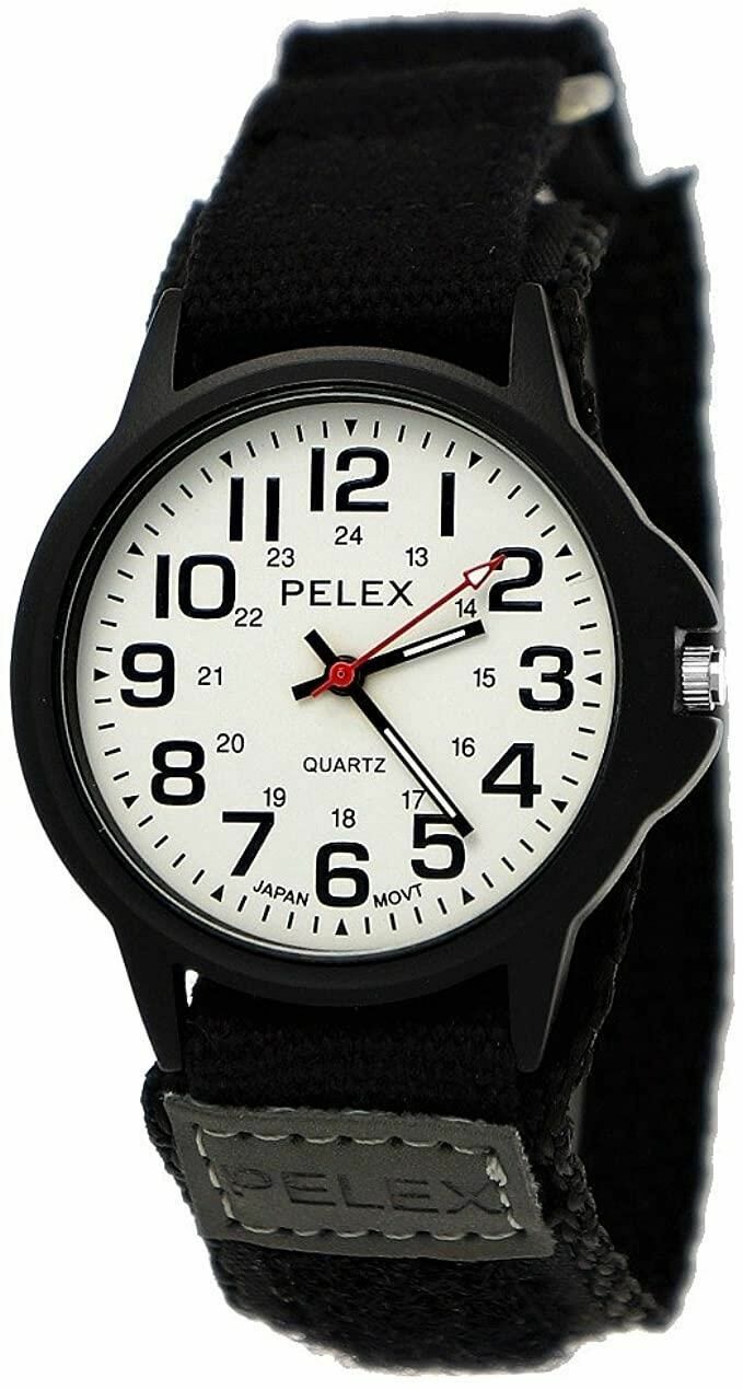 Gents Easy to Read Watch, Black Nylon Quick Release Strap by Pelex PLX-0011