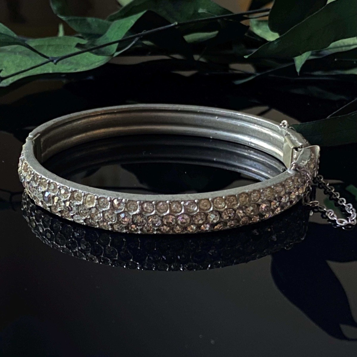Vintage Pot Metal Rhinestone Bangle View 2