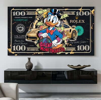 LEINWAND BILDER BIS 165x90x5 DAGOBERT-DUCK POPART WANDBILD LUXUS LOFT GELDSCHEIN
