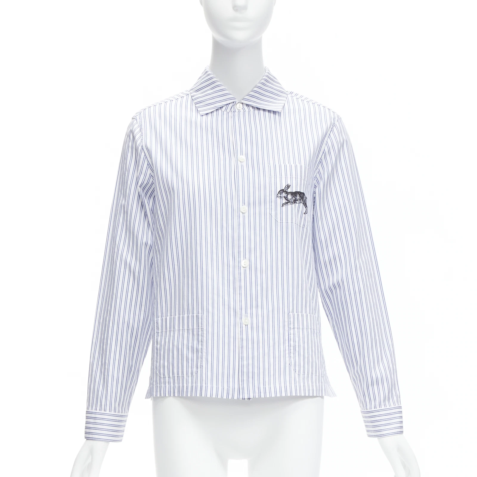 Chemise pyjama coton rayé bleu blanc imprimé lapin GUCCI 2017 IT44 L