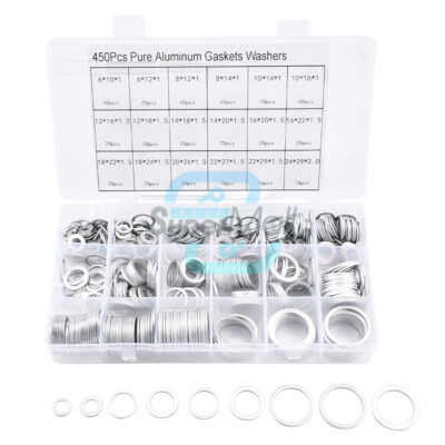 450Pcs Aluminum Flat Gaskets Washers Assorted Gasket Sealing Washer Seaing Ring