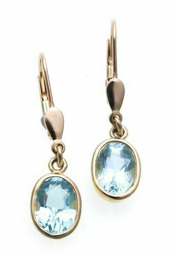 Pendientes colgantes oro auténtico 585 auténtico topacio calidad oro amarillo 14kt mujer - Imagen 2 de 2