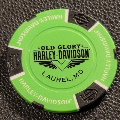 OLD GLORY HD (B&S back stamp) MARYLAND (Neon Green/Black) Harley Poker Chip