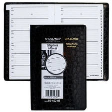 At-A-Glance 80-402 Telephone Address Book 4 x 6-1/8", Black Faux Crocodile Cover
