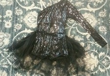 Ladies Small Tutu Biketard Dress Dance Costume Black Sequin