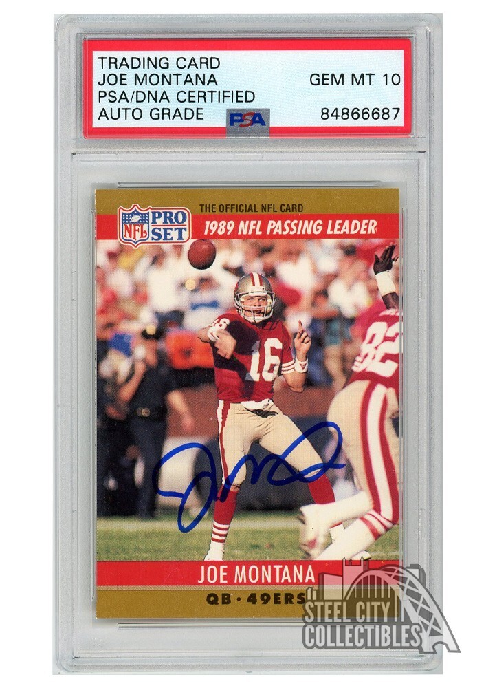Joe Montana 1990 Pro Set Passing Leader Autograph Card #8 PSA/DNA 10