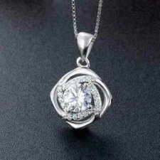 2Ct Round Cut Diamond Solitaire Pendant 14K White Gold Finish 18'' Free Chain