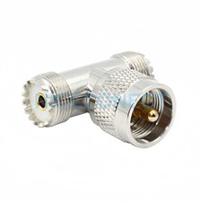 UHF PL-259 Male Plug to 2 UHF SO239 Female Jack Adapter Connector "T" Type 3 Way