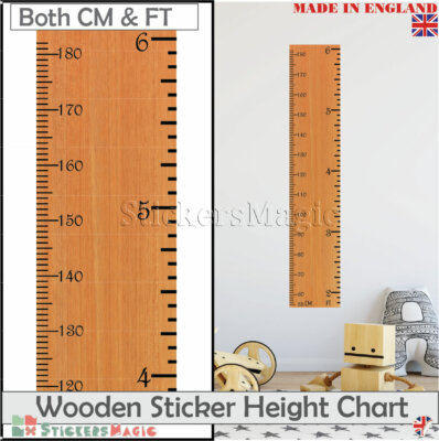 Height Ruler Giant Wooden Print Growth Height Chart Wall Stickers Decal ...
