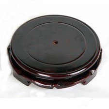 1pc Statue Base Chinese Wood Rotate Display Stand Round Pedestal Carving 2-15