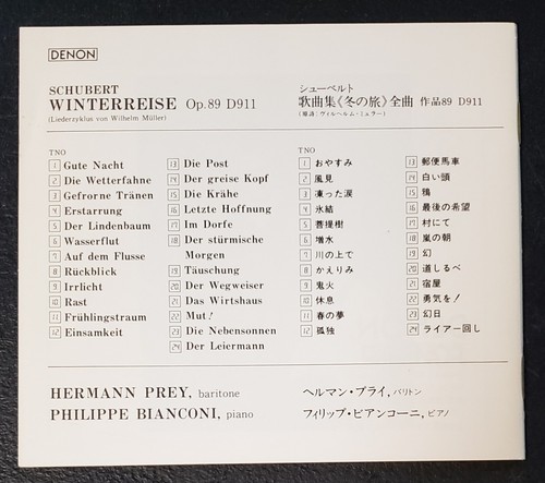Schubert : Hermann Prey, Bianconi – Winterreise Op.89 D911 (CD, Denon) - Picture 4 of 7
